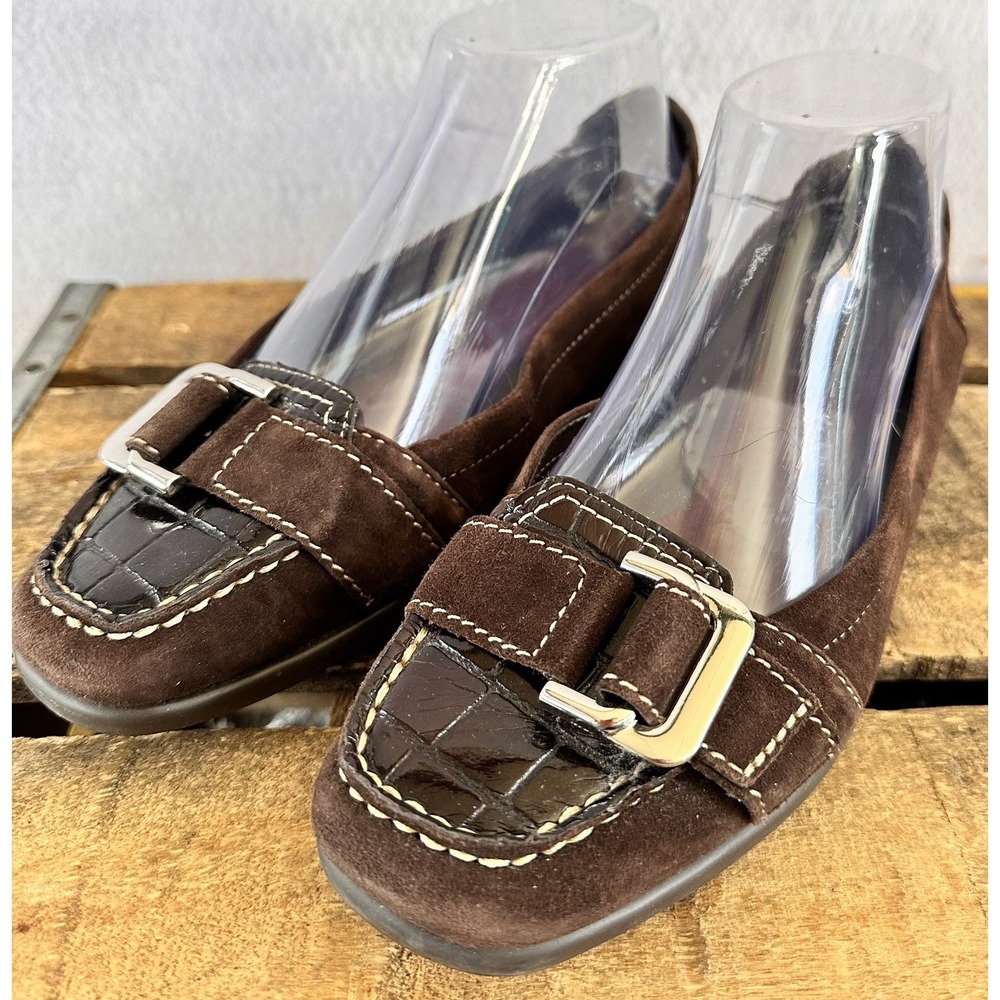 AEROSOLES Suede Comfort Shoes Flats Buckle Brown Sz 7 Women's Office